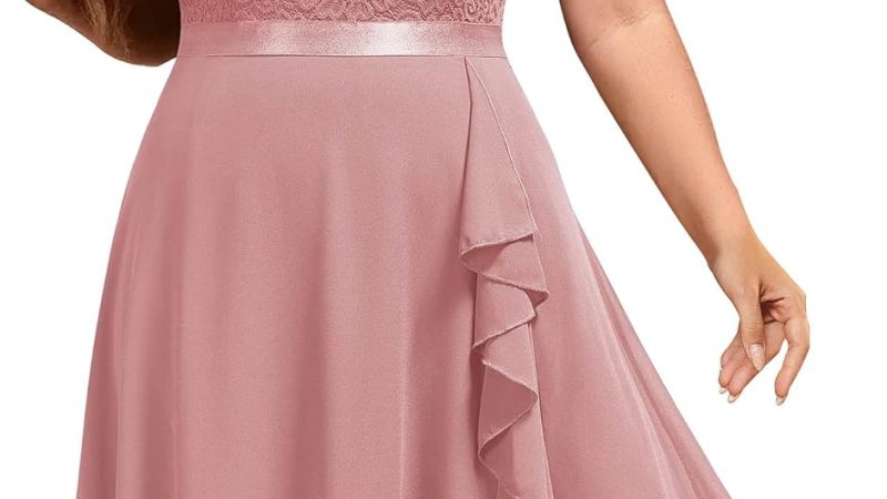 Miusol Women’s Plus Size Ruffle Floral Lace Contrast Chiffon Formal Bridesmaid Party A-Line Cocktail Dress Review