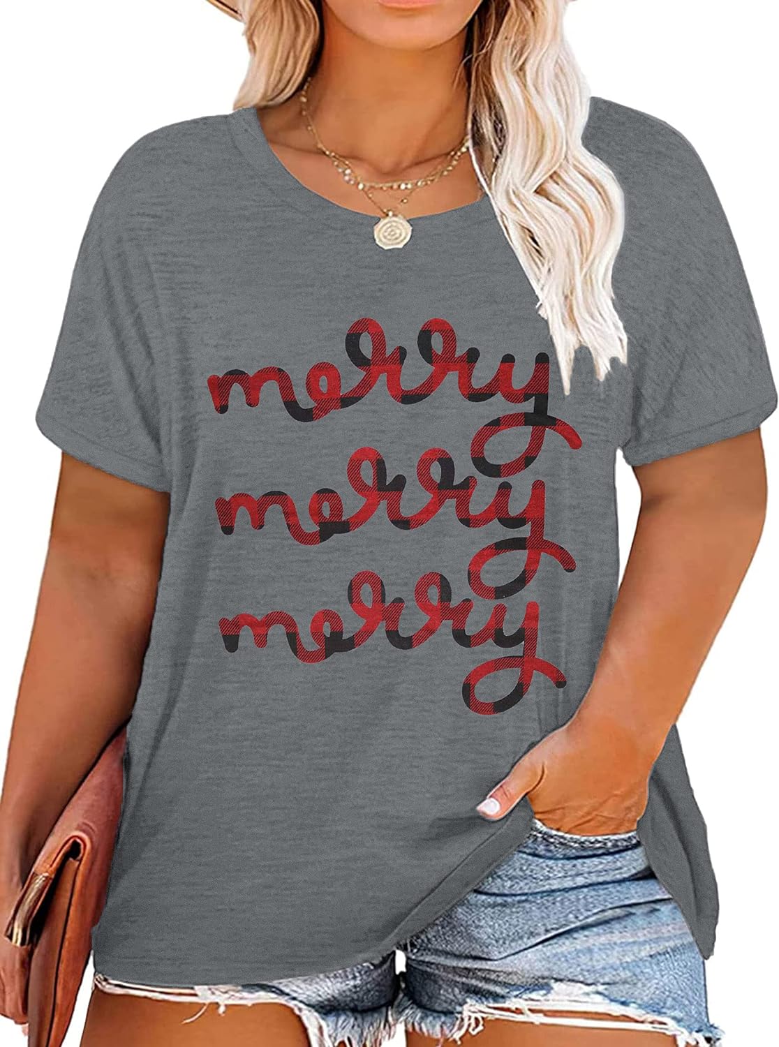 Celebrate the Festive Season with Christmas Plus Size Shirt Women Merry and Bright Tops