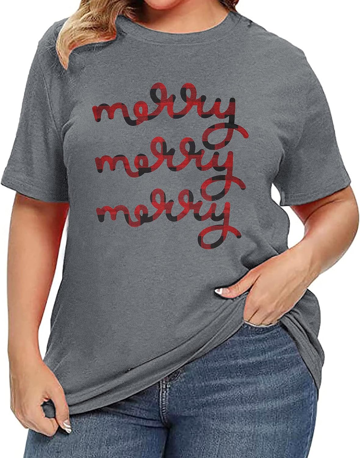 Celebrate the Festive Season with Christmas Plus Size Shirt Women Merry and Bright Tops