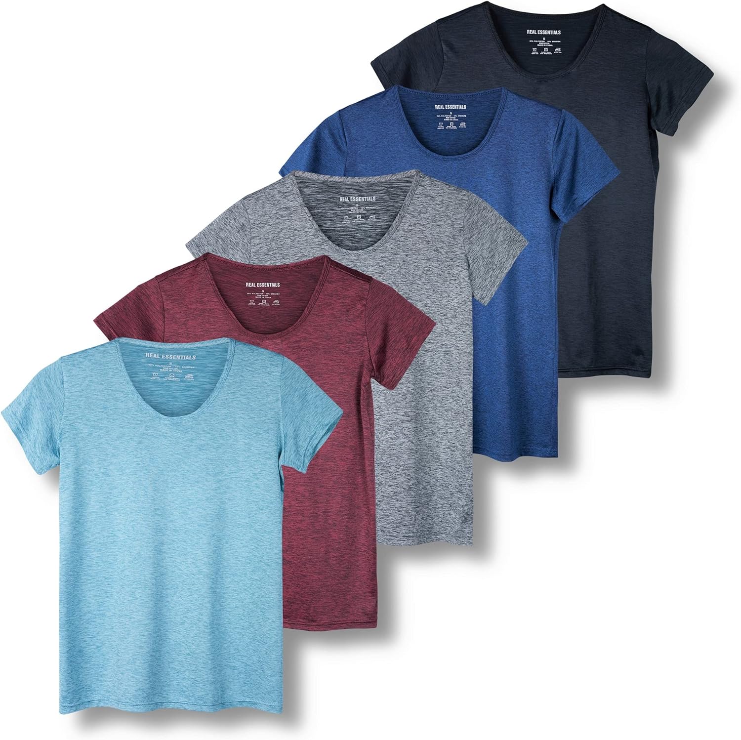 Real Essentials 5 Pack: Women's Dry Fit Tech Stretch Short-Sleeve Crew Neck Athletic T-Shirt Review