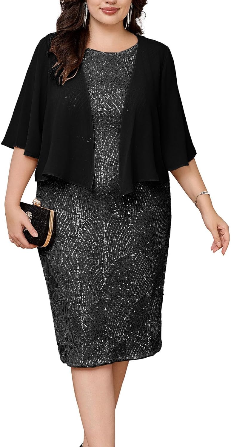 Shine Bright in the Hanna Nikole Womens Plus-Size-Formal-Dress: A Stunning Mother of The Bride Sequins Evening Party Dress with Chiffon Jacket